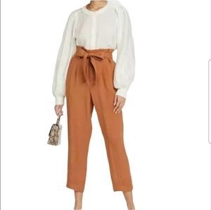 Burnt orange paper bag pants